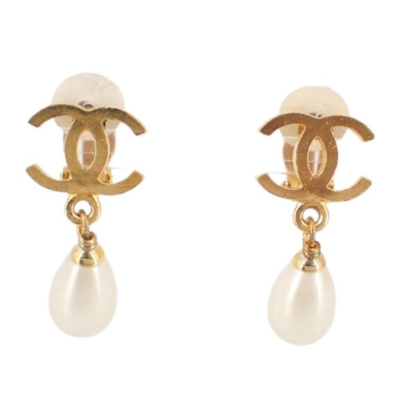 Chanel CC Pearl Drop Earrings Gold 2680 - Picture 1 of 4